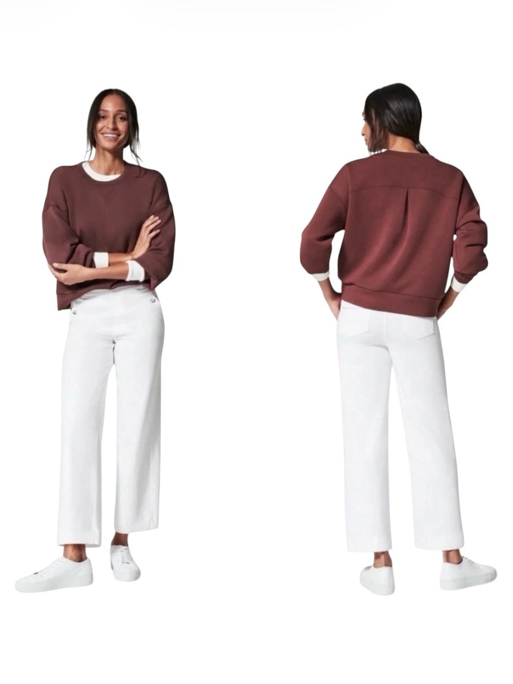 SPANX Stretch Twill Crop Wide Leg Bright Wight Khaki Pants Women’s Size Large